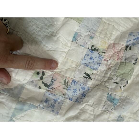 Vintage Handmade Quilt Star Patchwork Flying Geese Border cottage - see flaws - Picture 12 of 12